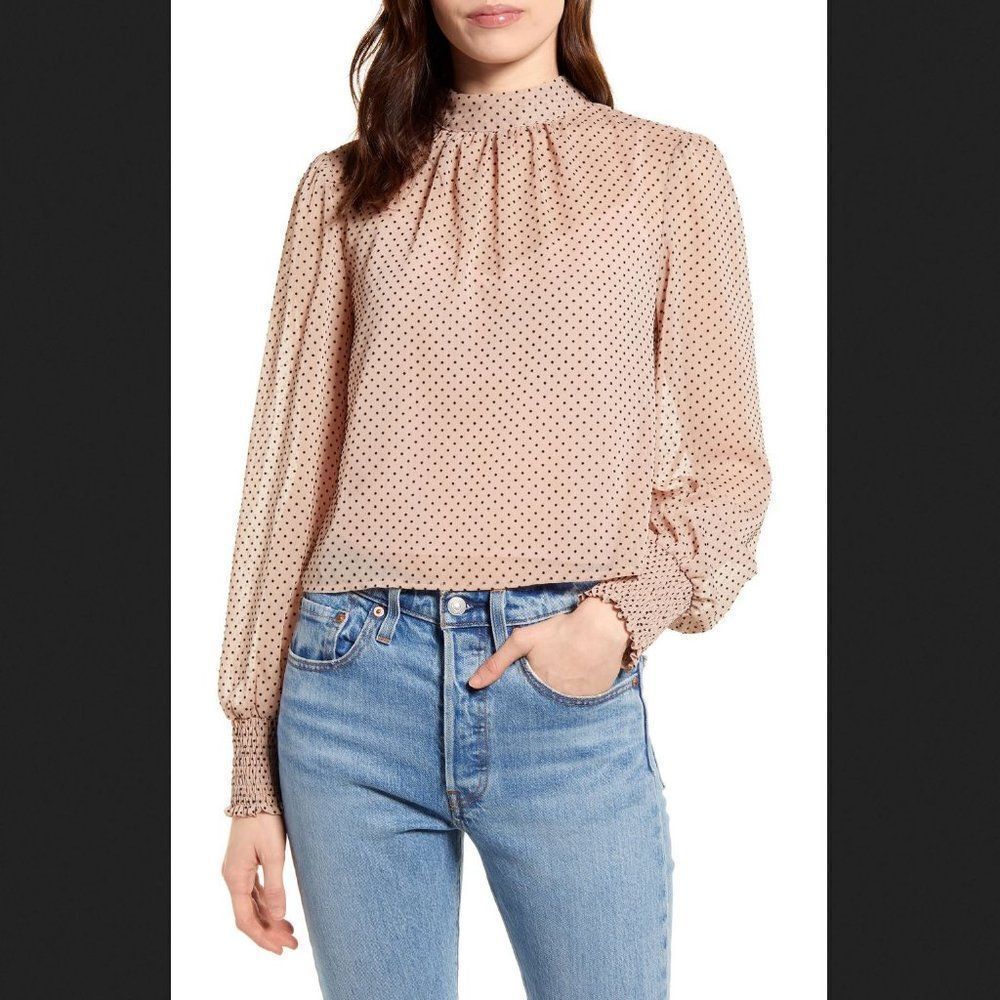 MINKPINK Pink Be Someone Flocked Dot Blouse Size Large